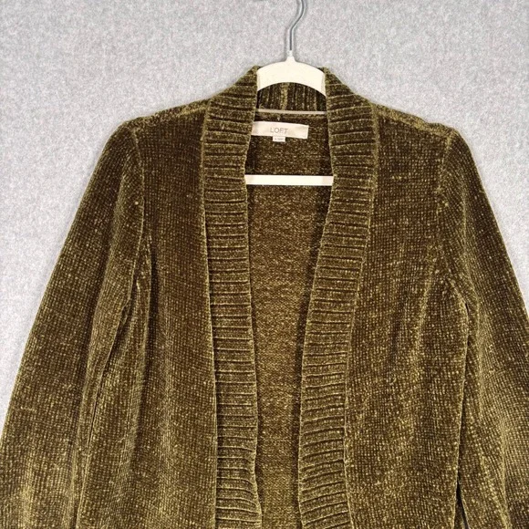 LOFT Cardigan Sweater Small Green Chenille Soft Comfy Cozy Artsy Retro Career - Picture 2 of 9